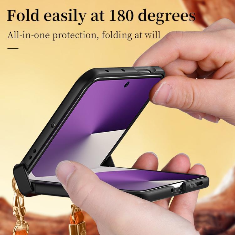 For Huawei Pura X SULADA Elegant Rhombic Texture Folding Phone Case with Lanyard - Orange