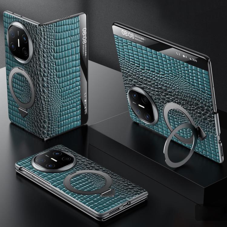For Huawei Mate X6 SULADA Crocodile Texture Cowhide MagSafe Holder Smart Window Phone Case