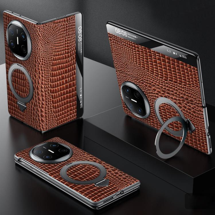 For Huawei Mate X6 SULADA Crocodile Texture Cowhide MagSafe Holder Smart Window Phone Case