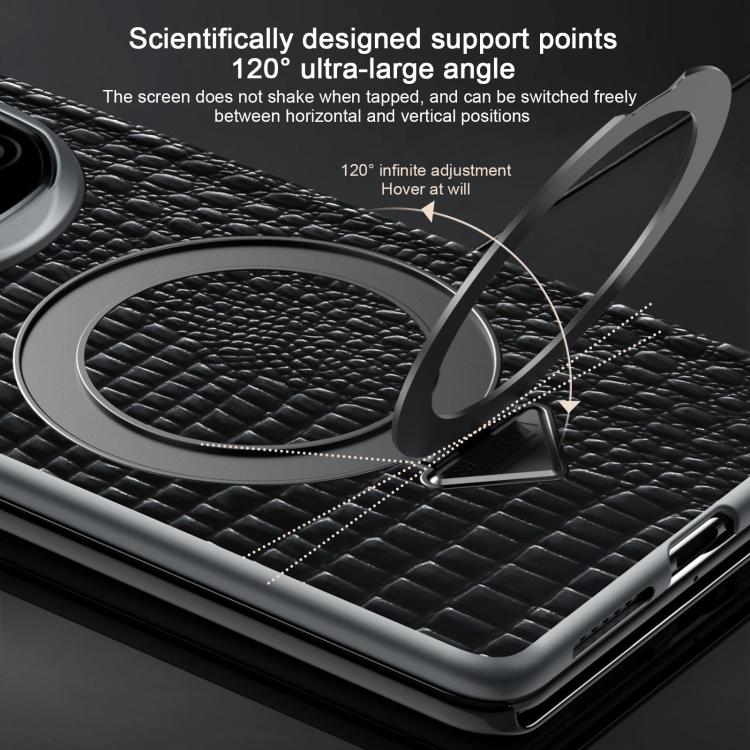 For Huawei Mate X6 SULADA Crocodile Texture Cowhide MagSafe Holder Smart Window Phone Case