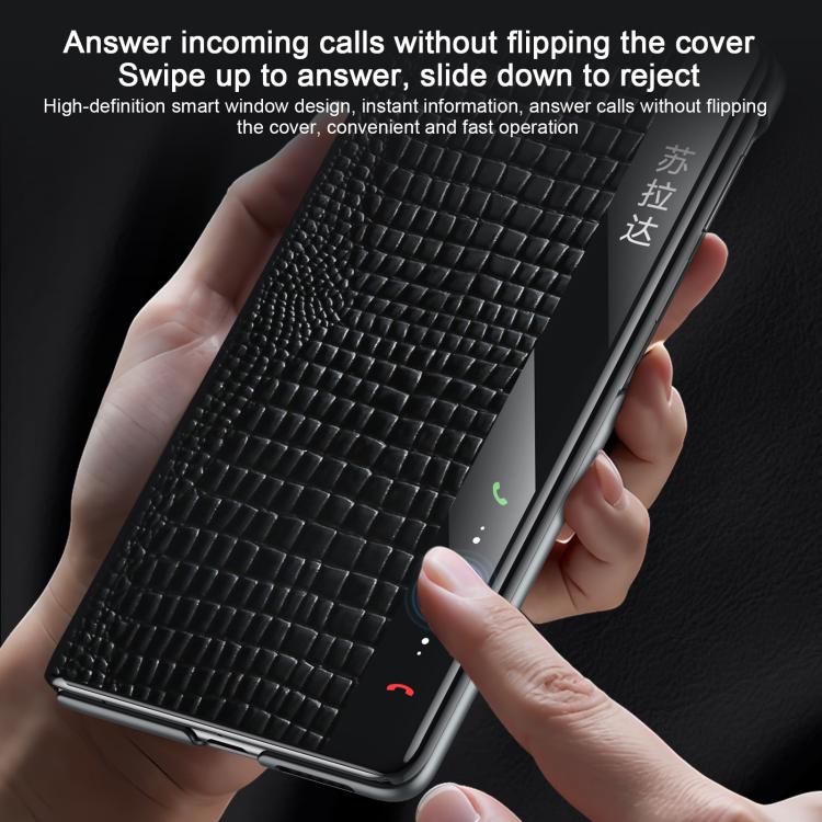 For Huawei Mate X6 SULADA Crocodile Texture Cowhide MagSafe Holder Smart Window Phone Case