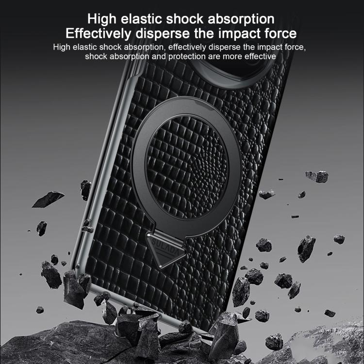 For Huawei Mate X6 SULADA Crocodile Texture Cowhide MagSafe Holder Smart Window Phone Case
