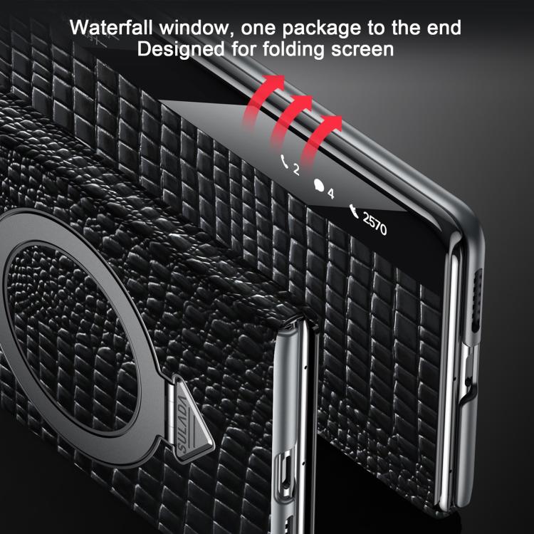 For Huawei Mate X5 SULADA Crocodile Texture Cowhide MagSafe Holder Smart Window Phone Case