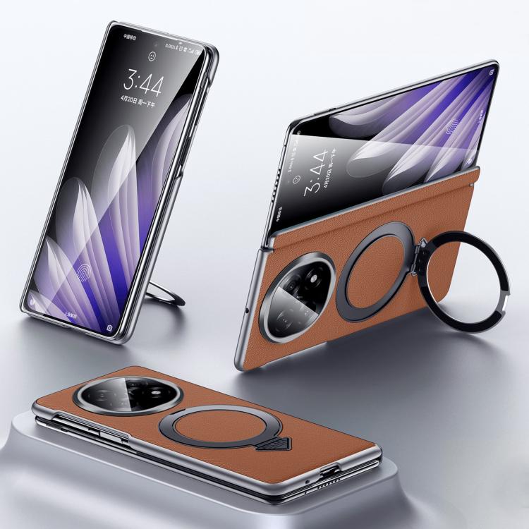 For OPPO Find N5 SULADA Top Grain Leather MagSafe Magnetic Holder Phone Case