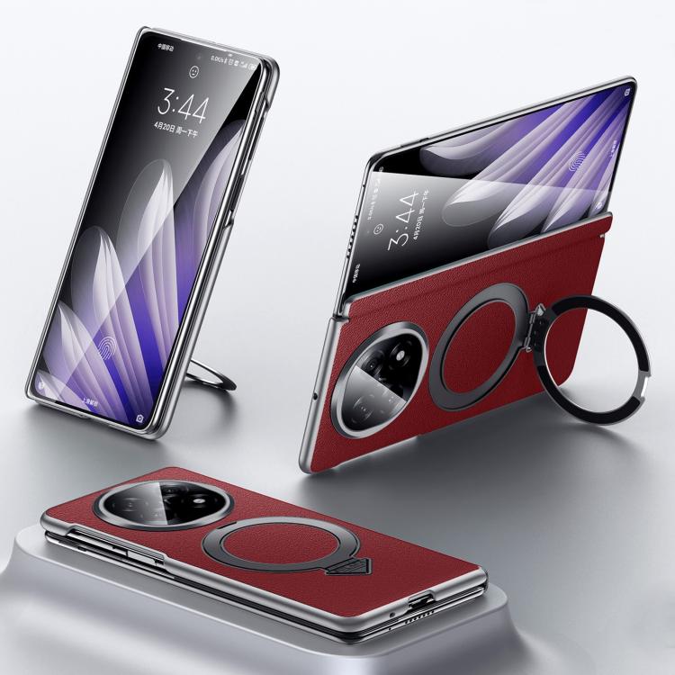 For OPPO Find N5 SULADA Top Grain Leather MagSafe Magnetic Holder Phone Case