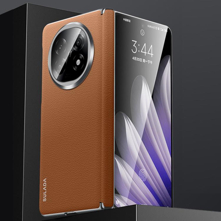 For OPPO Find N5 SULADA Frameless Top Layer Cowhide Leather Hybrid PC Phone Case