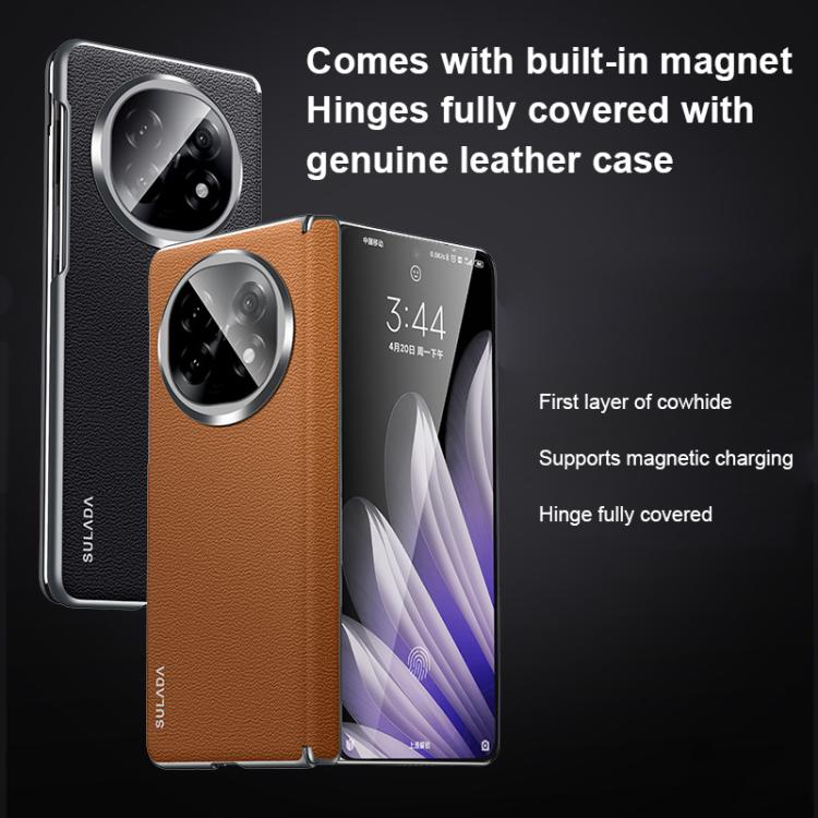 For OPPO Find N5 SULADA Frameless Top Layer Cowhide Leather Hybrid PC Phone Case
