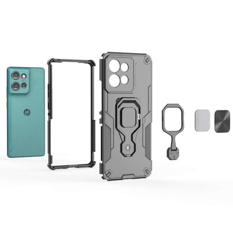 For Motorola Edge 50 Metal Kickstand TPU Hybrid PC Phone Case