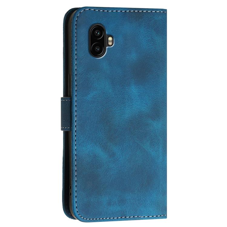 For Samsung Galaxy XCover7 Pro Grid Butterfly Embossed Pattern Leather Phone Case with Lanyard