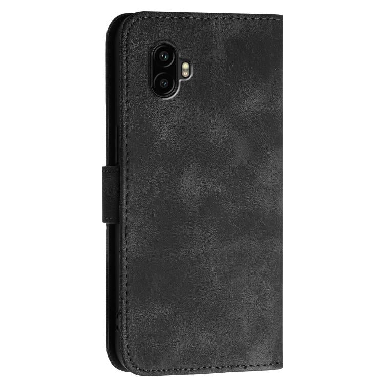 For Samsung Galaxy XCover7 Pro Grid Butterfly Embossed Pattern Leather Phone Case with Lanyard