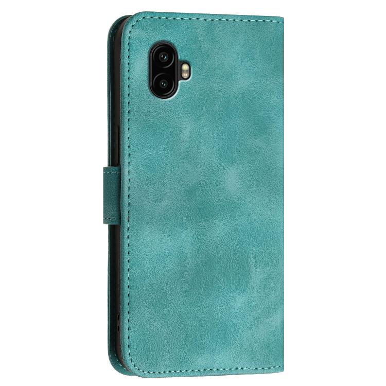 For Samsung Galaxy XCover7 Pro Grid Butterfly Embossed Pattern Leather Phone Case with Lanyard