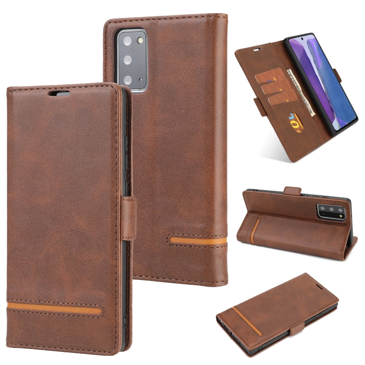For Samsung Galaxy Note 20 Business Style Line Splicing Horizontal Flip TPU + PU Leather Case with Card Slots & Holder & Wallet