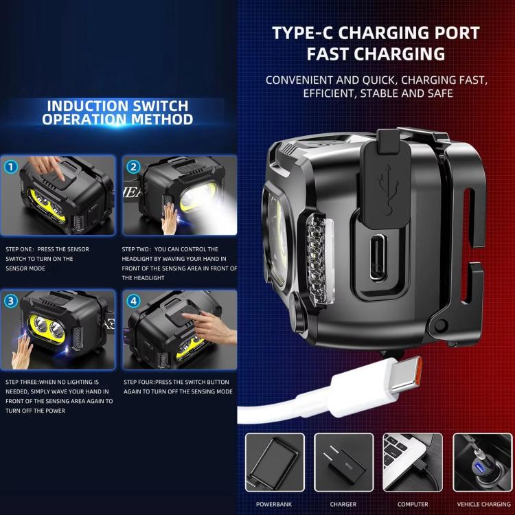 YY09 Outdoor Work Super Bright Sensor Headlight - Black