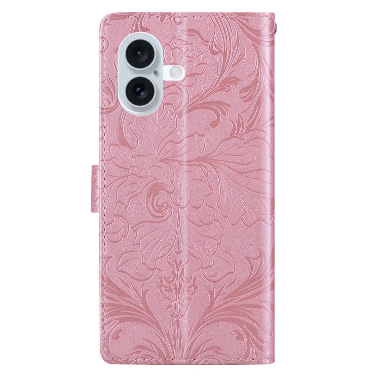 For iPhone 16 Plus Embossed Floral Pattern Leather Phone Case