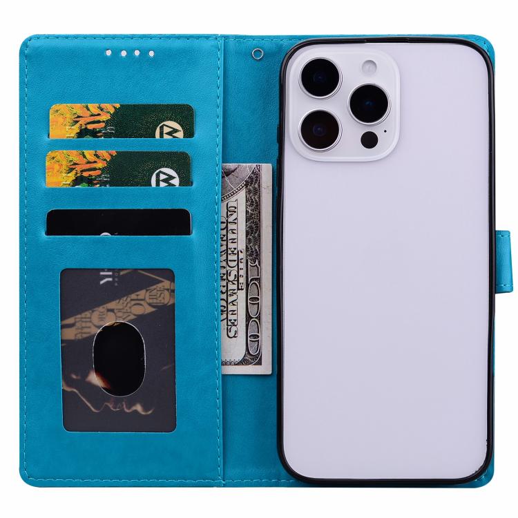 For iPhone 16 Plus Embossed Floral Pattern Leather Phone Case