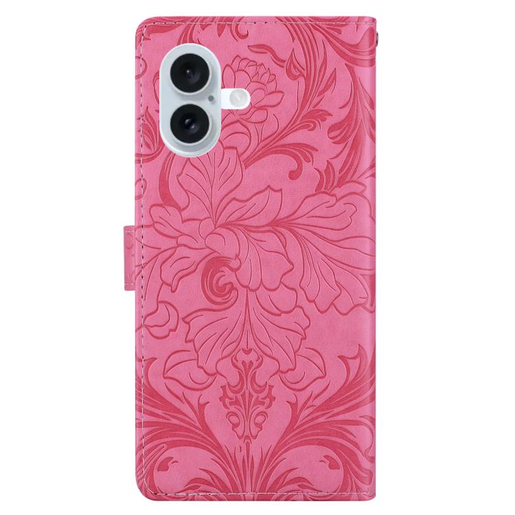 For iPhone 16 Embossed Floral Pattern Leather Phone Case