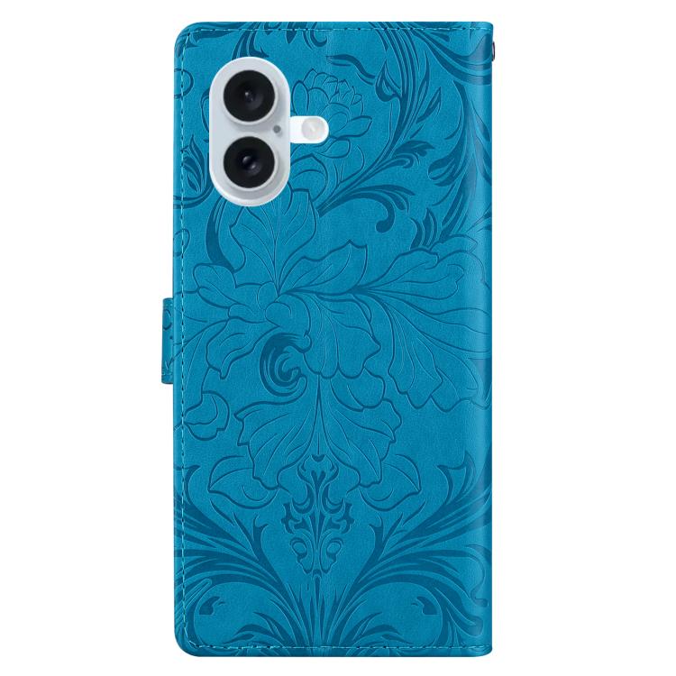 For iPhone 16 Embossed Floral Pattern Leather Phone Case
