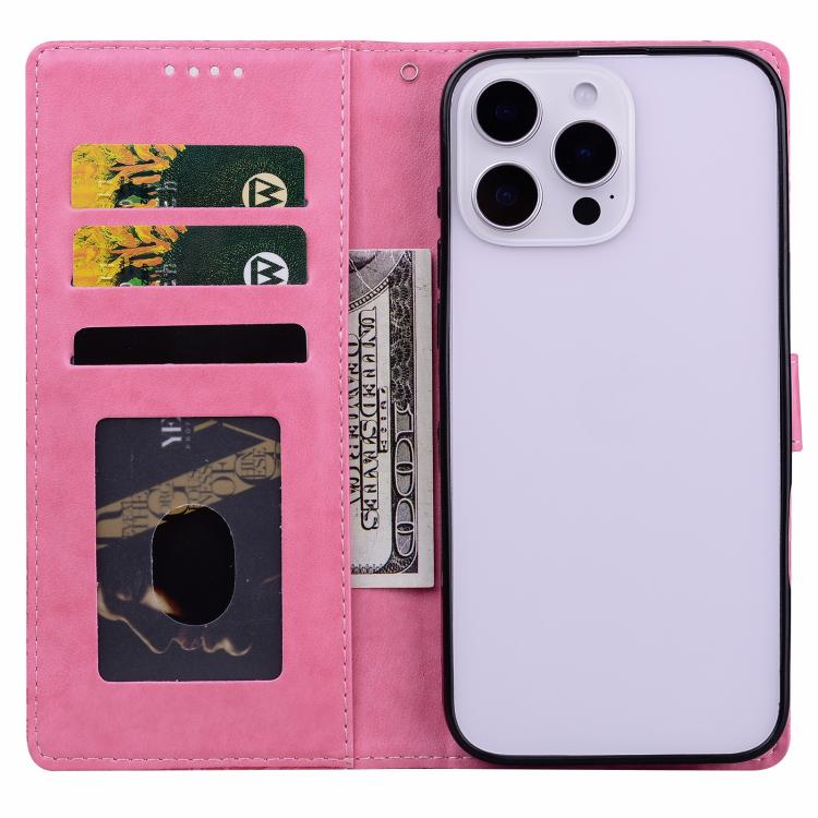 For iPhone 15 Pro Embossed Floral Pattern Leather Phone Case
