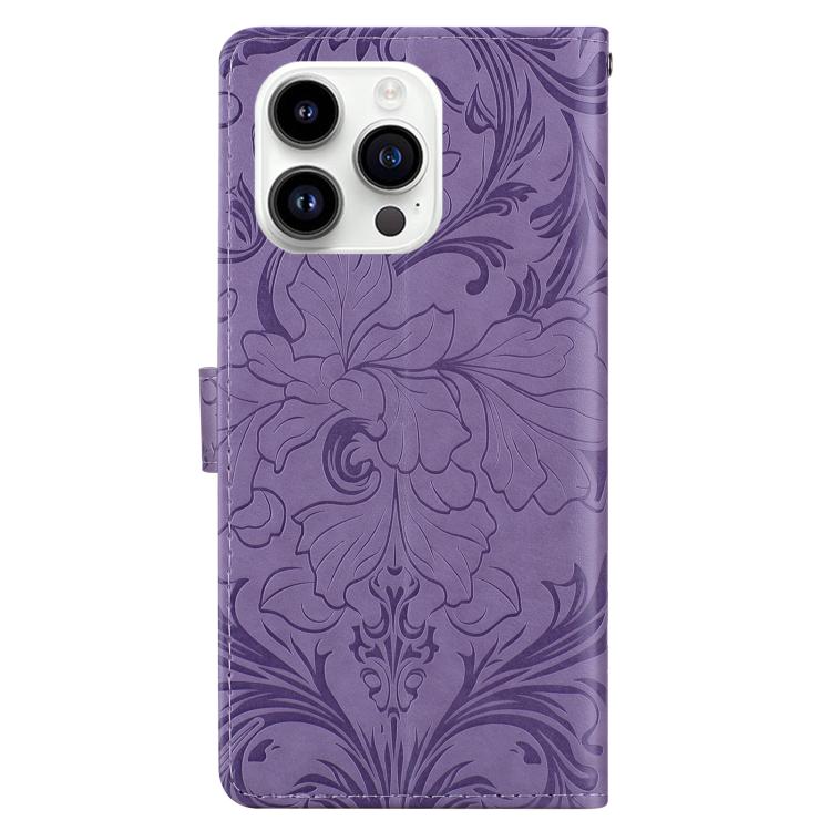 For iPhone 16 Pro Embossed Floral Pattern Leather Phone Case