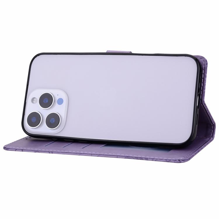 For iPhone 16 Pro Embossed Floral Pattern Leather Phone Case