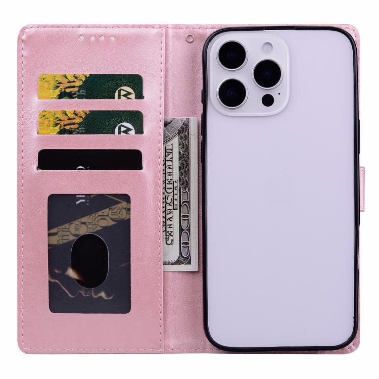 For iPhone 16 Pro Max Embossed Floral Pattern Leather Phone Case