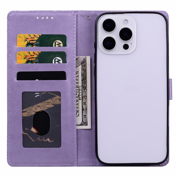 For iPhone 16 Pro Max Embossed Floral Pattern Leather Phone Case