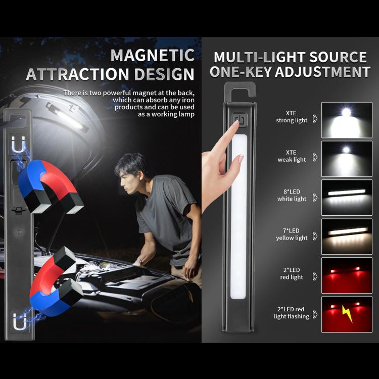 W09 Multifunctional Folding Pen Lamp LED Outdoor Work Flashlight - Black