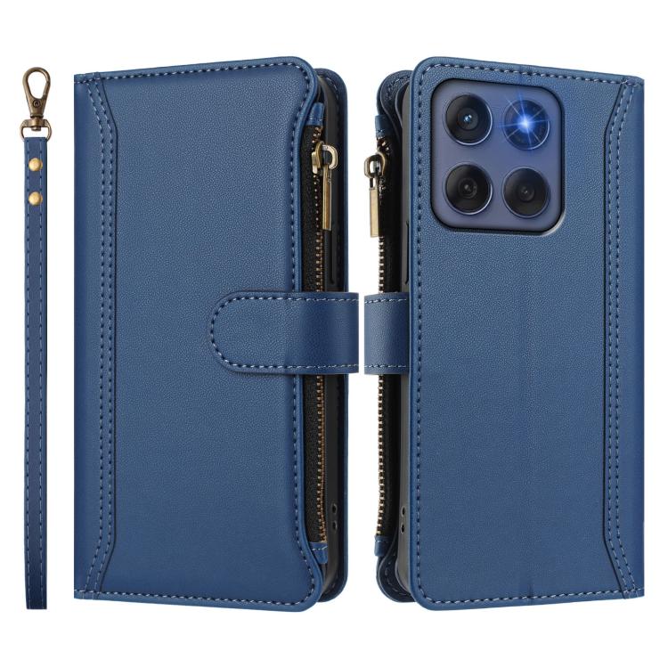 For Motorola Edge 60 Fusion Global Magnetic Closure 9 Card Slots Zipper Leather Case with Hand Strap