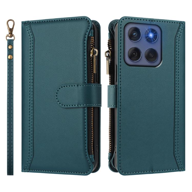 For Motorola Edge 60 Fusion Global Magnetic Closure 9 Card Slots Zipper Leather Case with Hand Strap
