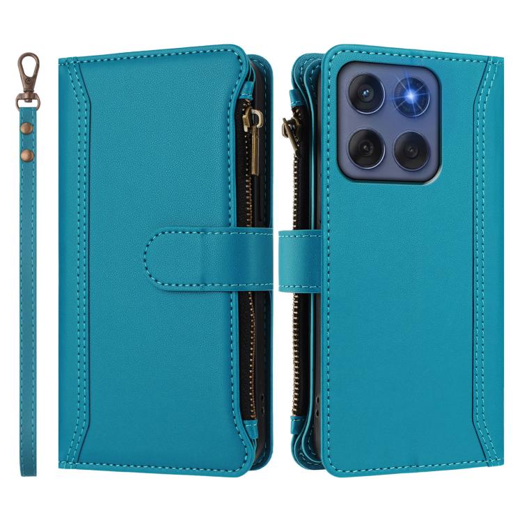 For Motorola Edge 60 Fusion Global Magnetic Closure 9 Card Slots Zipper Leather Case with Hand Strap