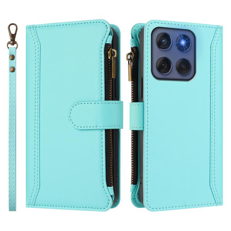 For Motorola Edge 60 Fusion Global Magnetic Closure 9 Card Slots Zipper Leather Case with Hand Strap