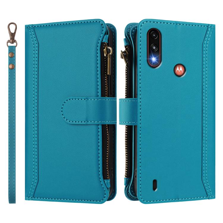 For Motorola Moto E7 Power Magnetic Closure 9 Card Slots Zipper Leather Case with Hand Strap