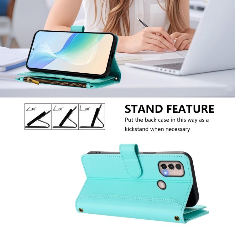 For Motorola Moto E20 / E30 / E40 Magnetic Closure 9 Card Slots Zipper Leather Case with Hand Strap