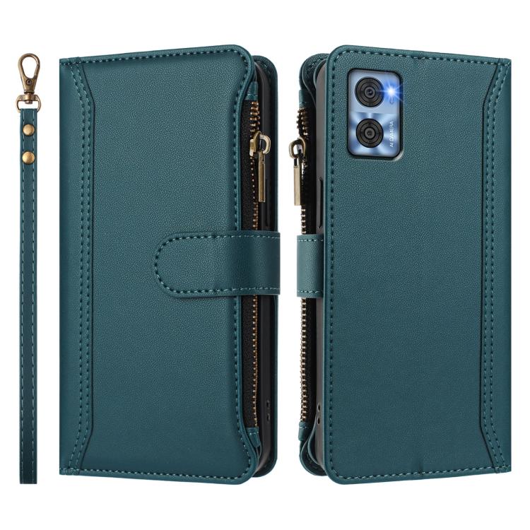 For Motorola Moto E22 4G / E22i 4G Magnetic Closure 9 Card Slots Zipper Leather Case with Hand Strap