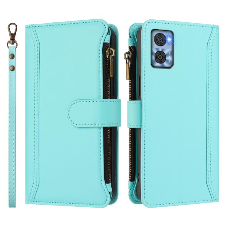 For Motorola Moto E22 4G / E22i 4G Magnetic Closure 9 Card Slots Zipper Leather Case with Hand Strap