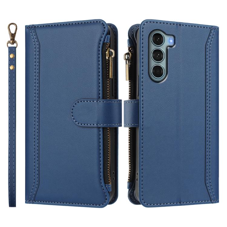 For Motorola Edge S30 / G200 5G Magnetic Closure 9 Card Slots Zipper Leather Case with Hand Strap