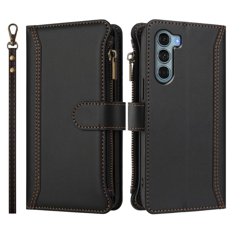 For Motorola Edge S30 / G200 5G Magnetic Closure 9 Card Slots Zipper Leather Case with Hand Strap