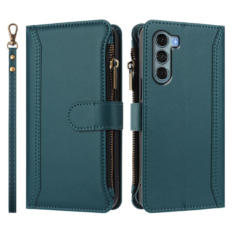 For Motorola Edge S30 / G200 5G Magnetic Closure 9 Card Slots Zipper Leather Case with Hand Strap
