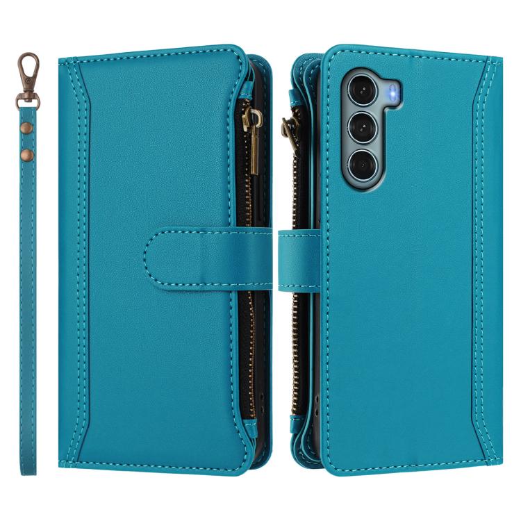For Motorola Edge S30 / G200 5G Magnetic Closure 9 Card Slots Zipper Leather Case with Hand Strap