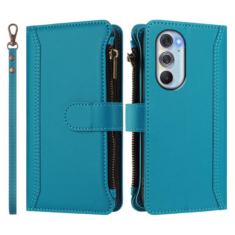 For Motorola Edge X30 / Edge 30 Pro Magnetic Closure 9 Card Slots Zipper Leather Case with Hand Strap