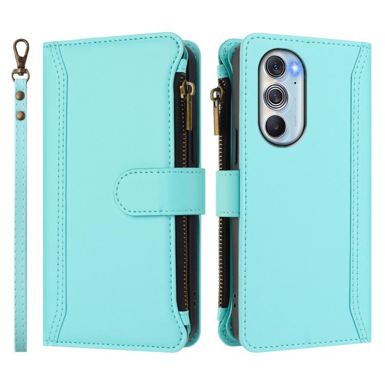 For Motorola Edge X30 / Edge 30 Pro Magnetic Closure 9 Card Slots Zipper Leather Case with Hand Strap