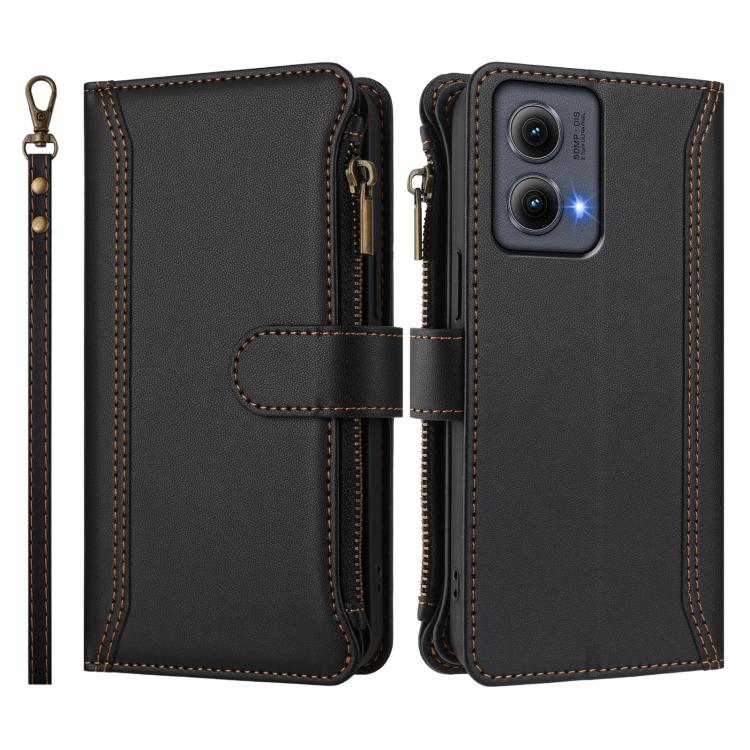 For Motorola Edge 5G 2024 Global Magnetic Closure 9 Card Slots Zipper Leather Case with Hand Strap