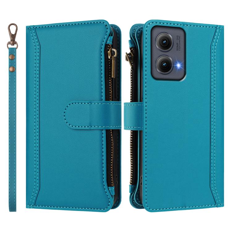 For Motorola Edge 5G 2024 Global Magnetic Closure 9 Card Slots Zipper Leather Case with Hand Strap