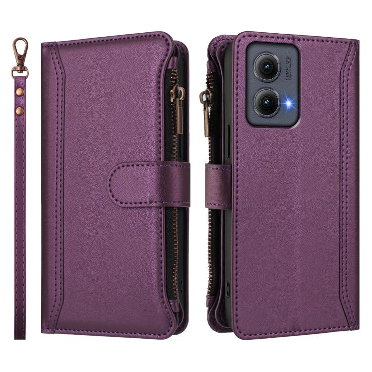 For Motorola Edge 5G 2024 Global Magnetic Closure 9 Card Slots Zipper Leather Case with Hand Strap