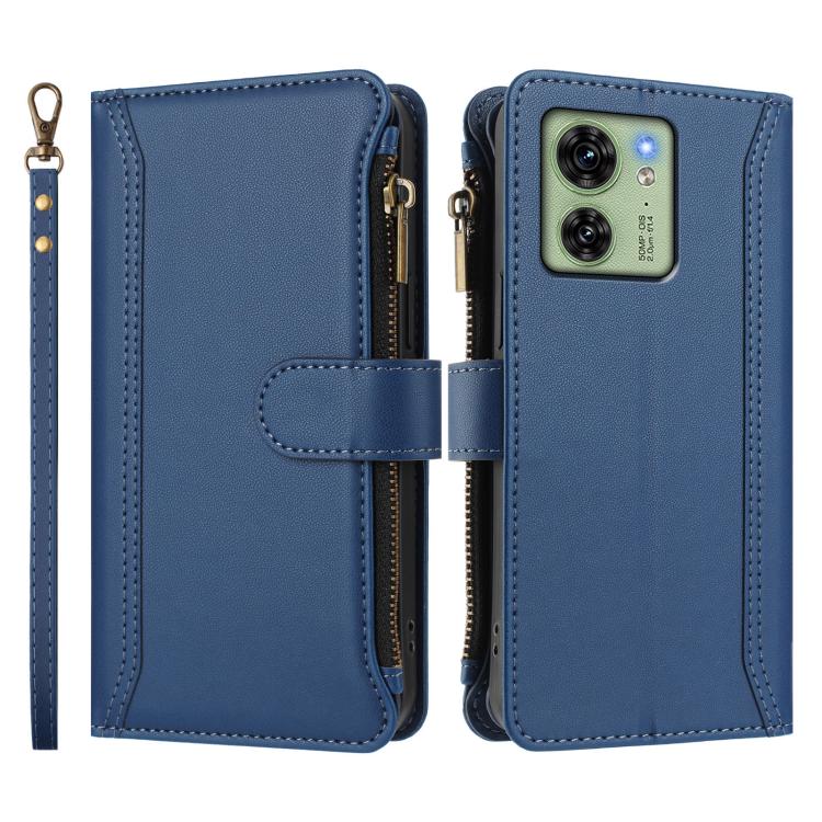 For Motorola Edge 40 5G Global Magnetic Closure 9 Card Slots Zipper Leather Case with Hand Strap