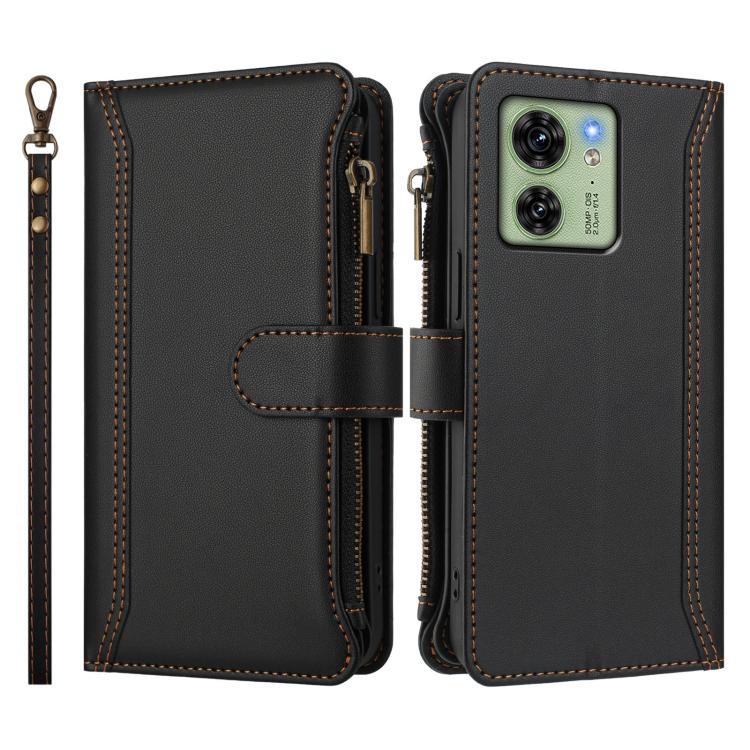 For Motorola Edge 40 5G Global Magnetic Closure 9 Card Slots Zipper Leather Case with Hand Strap