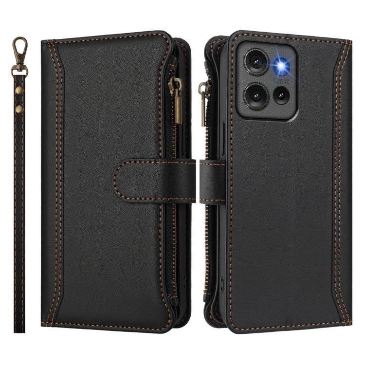 For Motorola Edge 50 5G Global Magnetic Closure 9 Card Slots Zipper Leather Case with Hand Strap