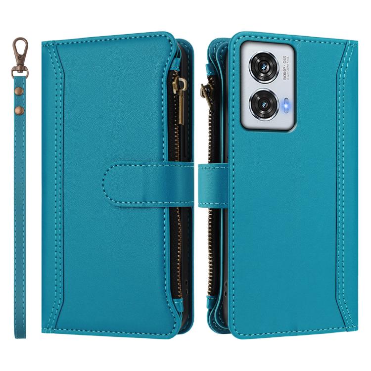 For Motorola Edge 50 Fusion Global Magnetic Closure 9 Card Slots Zipper Leather Case with Hand Strap
