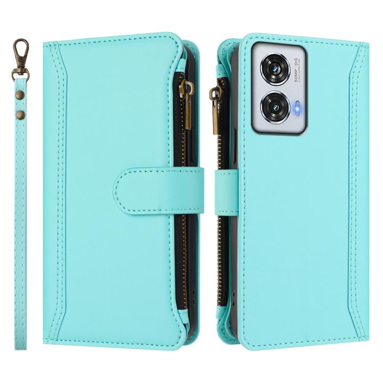 For Motorola Edge 50 Fusion Global Magnetic Closure 9 Card Slots Zipper Leather Case with Hand Strap