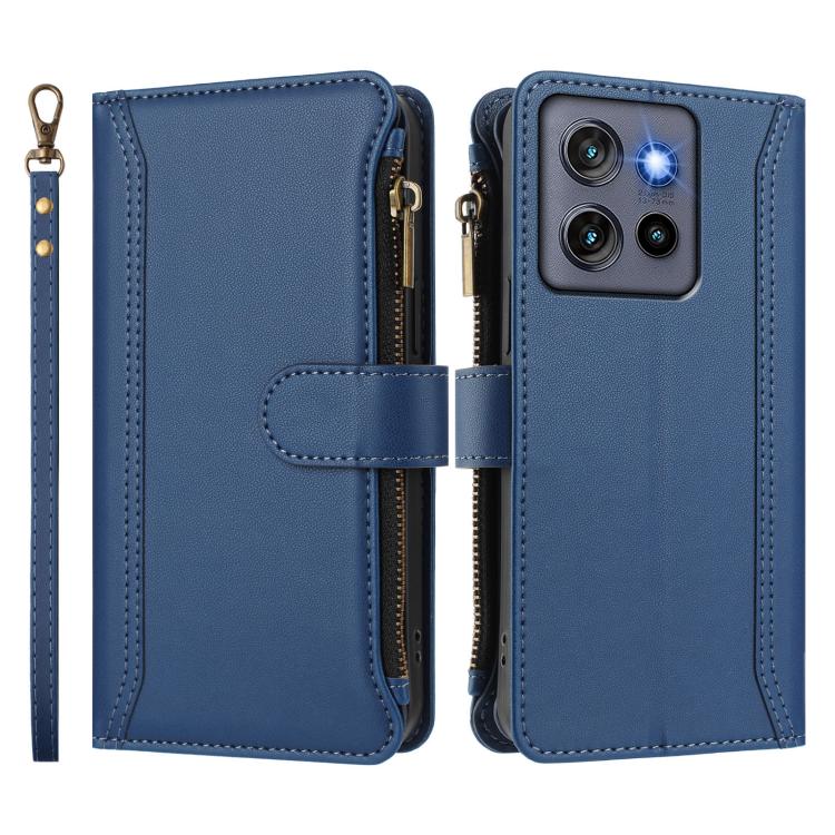 For Motorola Edge 50 Neo 5G Global Magnetic Closure 9 Card Slots Zipper Leather Case with Hand Strap